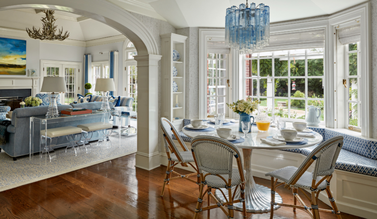 blue and white dining room Charles Hilton Architects