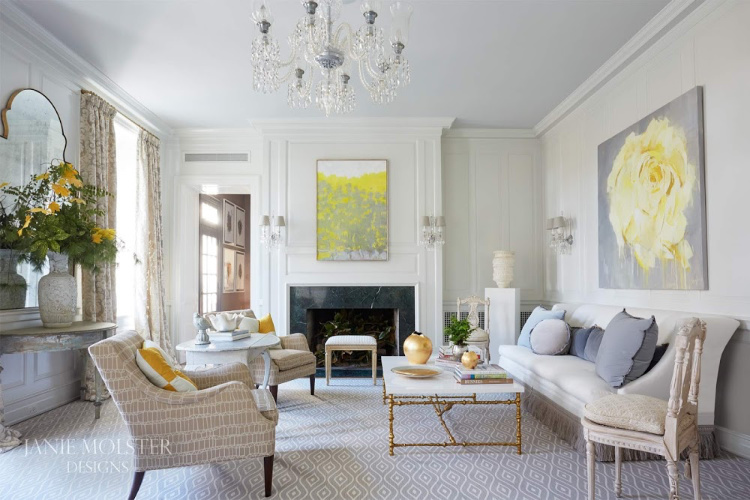 neutral living room with abstract art