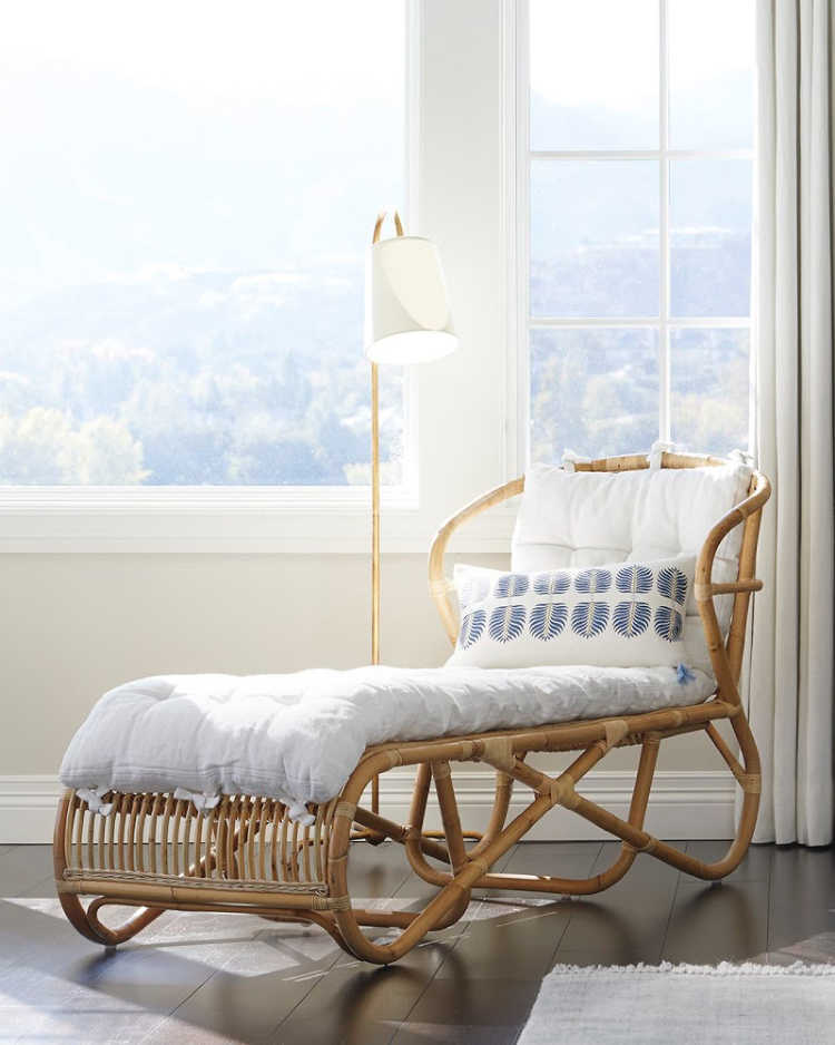 Serena & Lily Spring Collection chaise with floor lamp