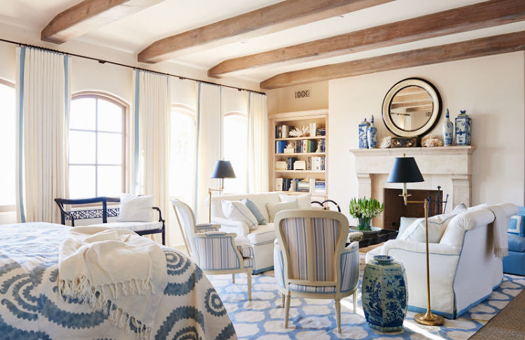 Mark D. Sikes blue and white bedroom