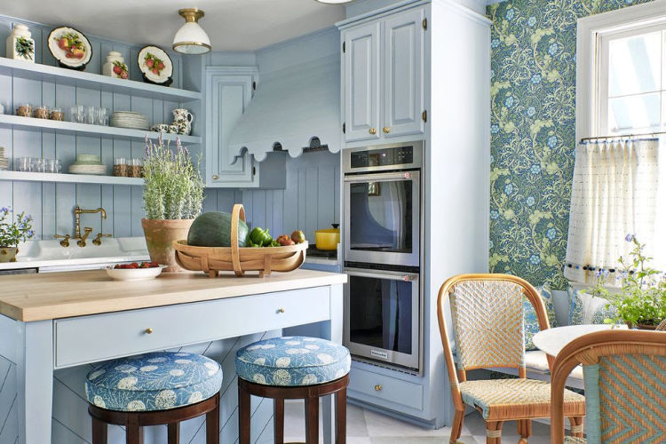 Mark D. Sikes blue kitchen with shiplap