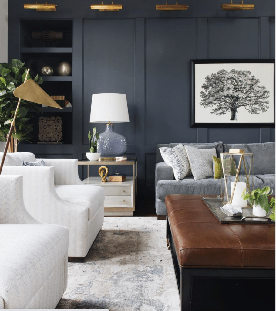 In Good Taste: Jean Stoffer Design paneled living room with library lights - Stoffer Photography Interiors