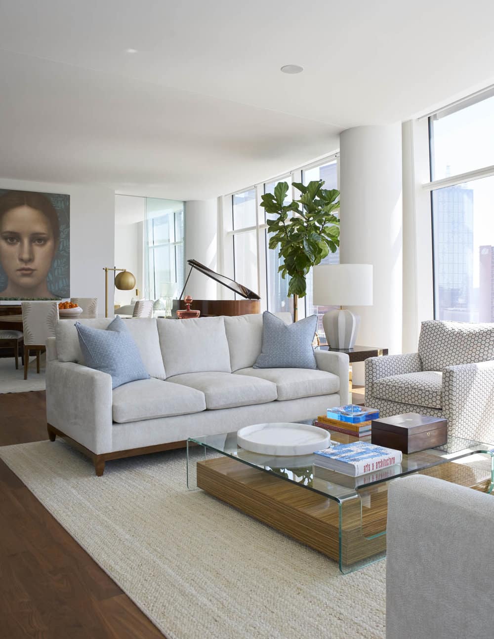 Jenkins Interiors | Nathan Schroder Photography, living room, living room design, large art, glass coffee table