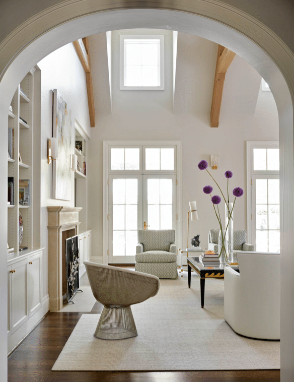 living room, living room beams, wood beams, COFFEE TABLE DECOR | Collins Interiors | Nathan Schroder Photography
