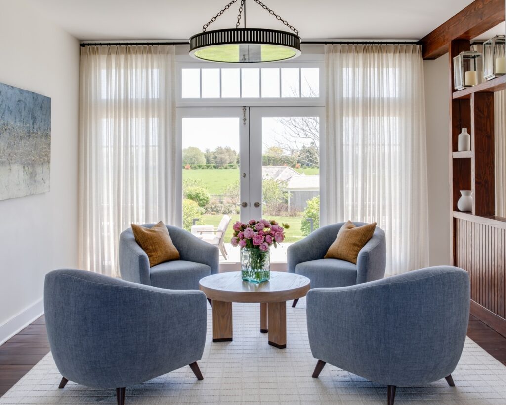 Brady Interiors Living room in blue and white