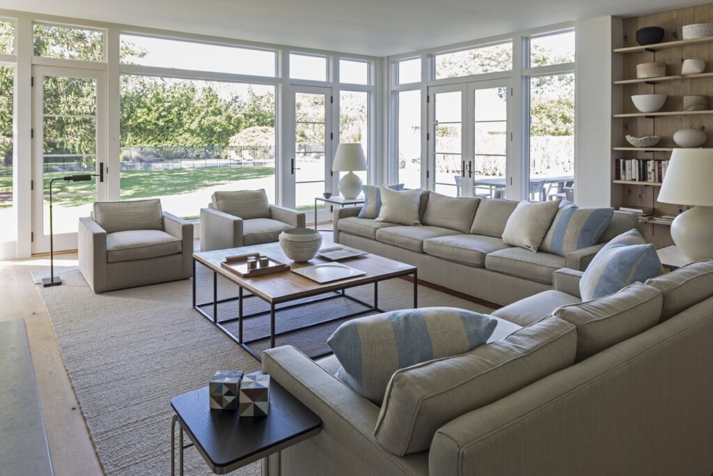 Brady Interiors Living room in blue and white
