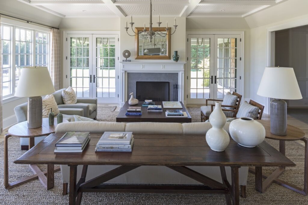 Brady Interiors Living room in blue and white