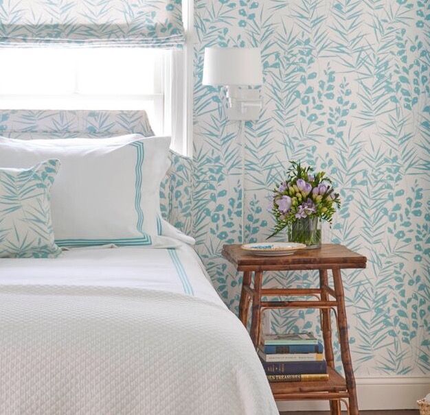 blue and white bedroom