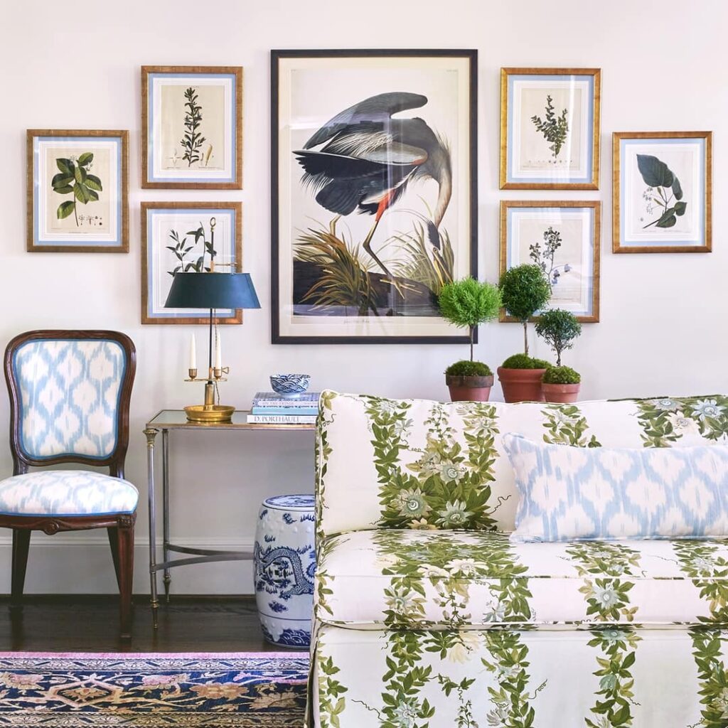 Caroline Gidiere blue and white and green living room