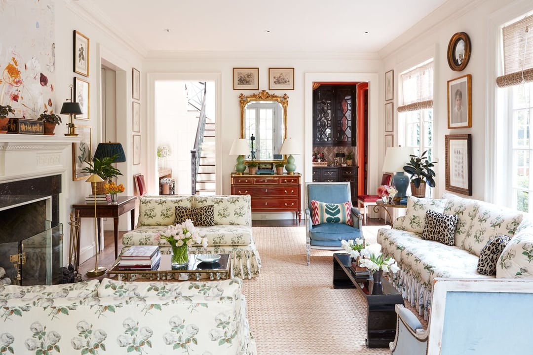 Caroline Gidiere white and green living room