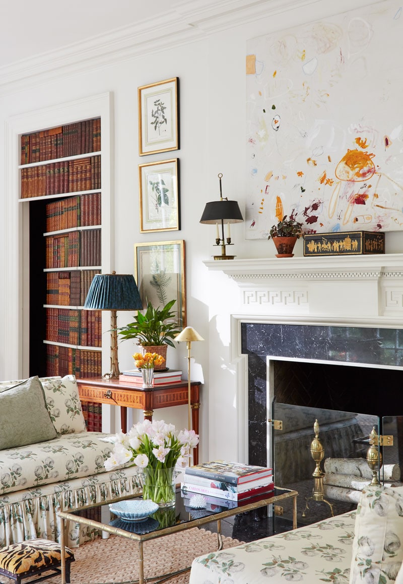 Caroline Gidiere white and green living room