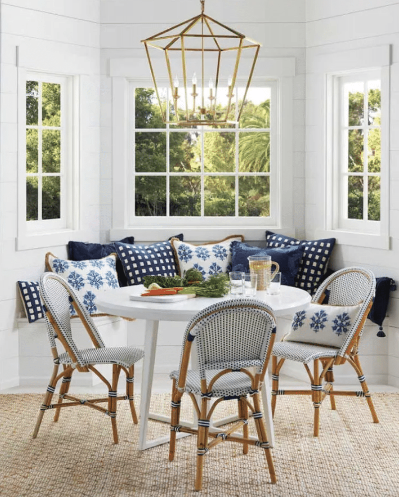 Serena & Lily dining nook with hanging lantern