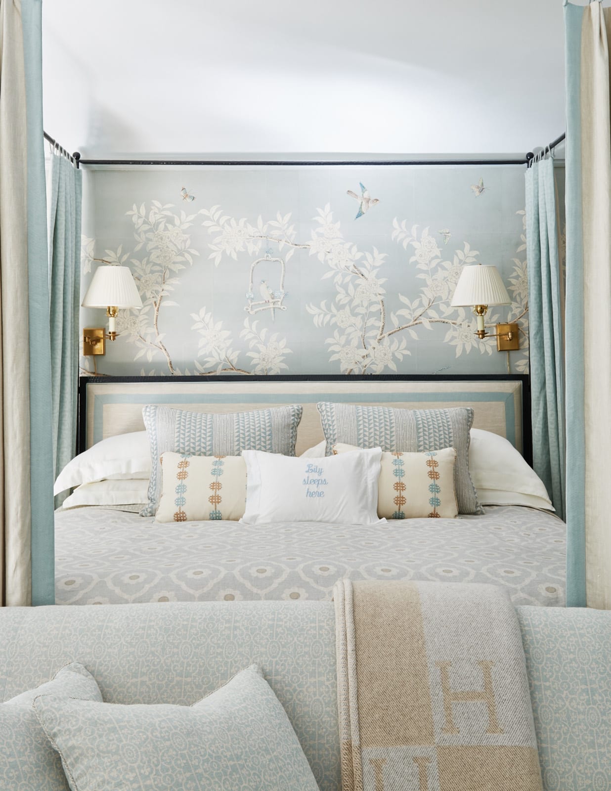 blue and white bedroom