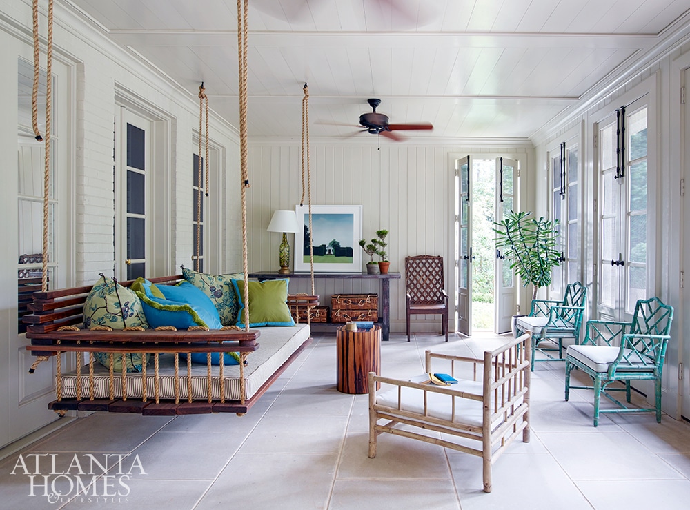 Tammy Connor Design Georgian Revival porch with hangin bed swing