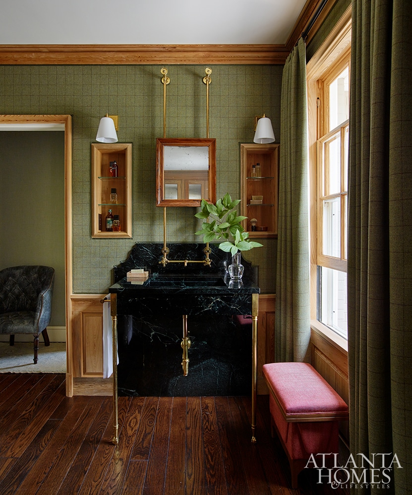 Tammy Connor Design Georgian Revival bathroom with black marble sink