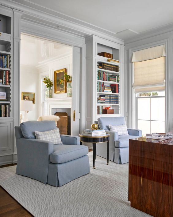 Blue and white living room