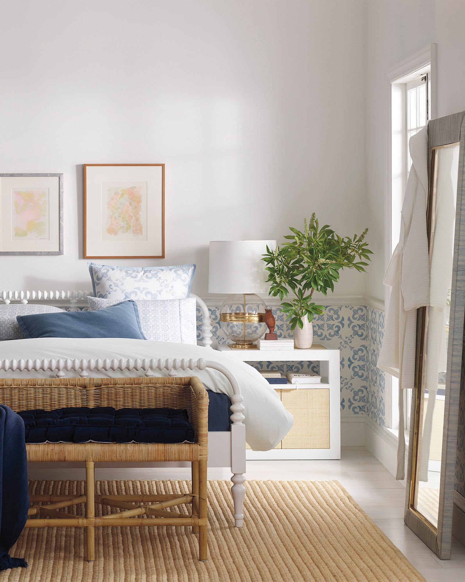 Serena & Lily shore bench in bedroom