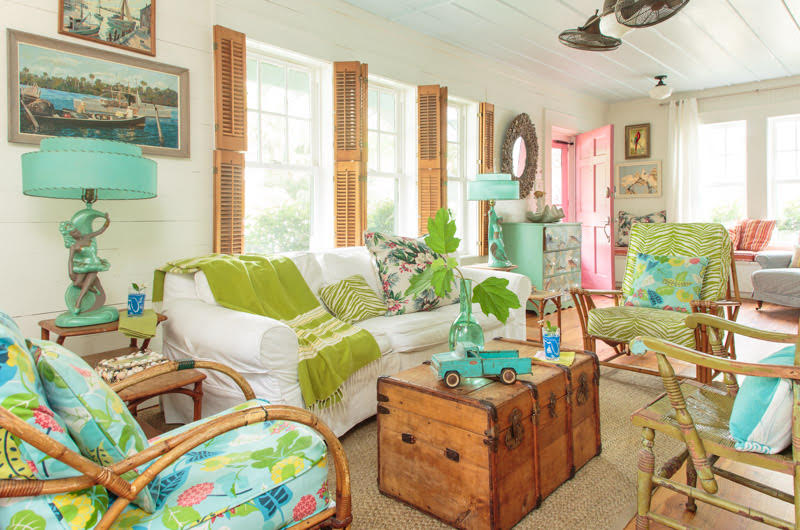 Mary Kay Andrews beach cottage living room with shiplap