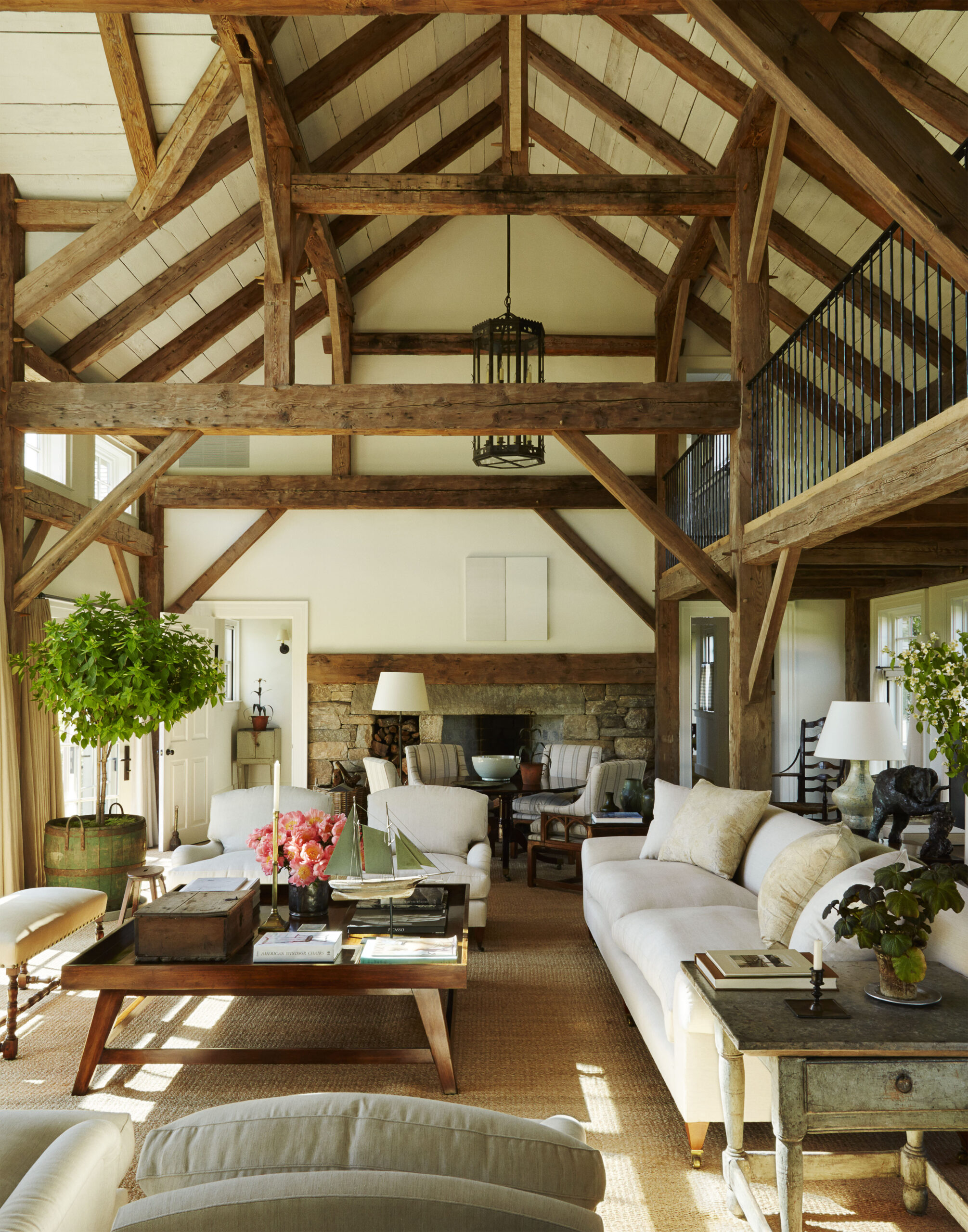 Mark Cunningham Design Martha's Vineyard home family room with beams