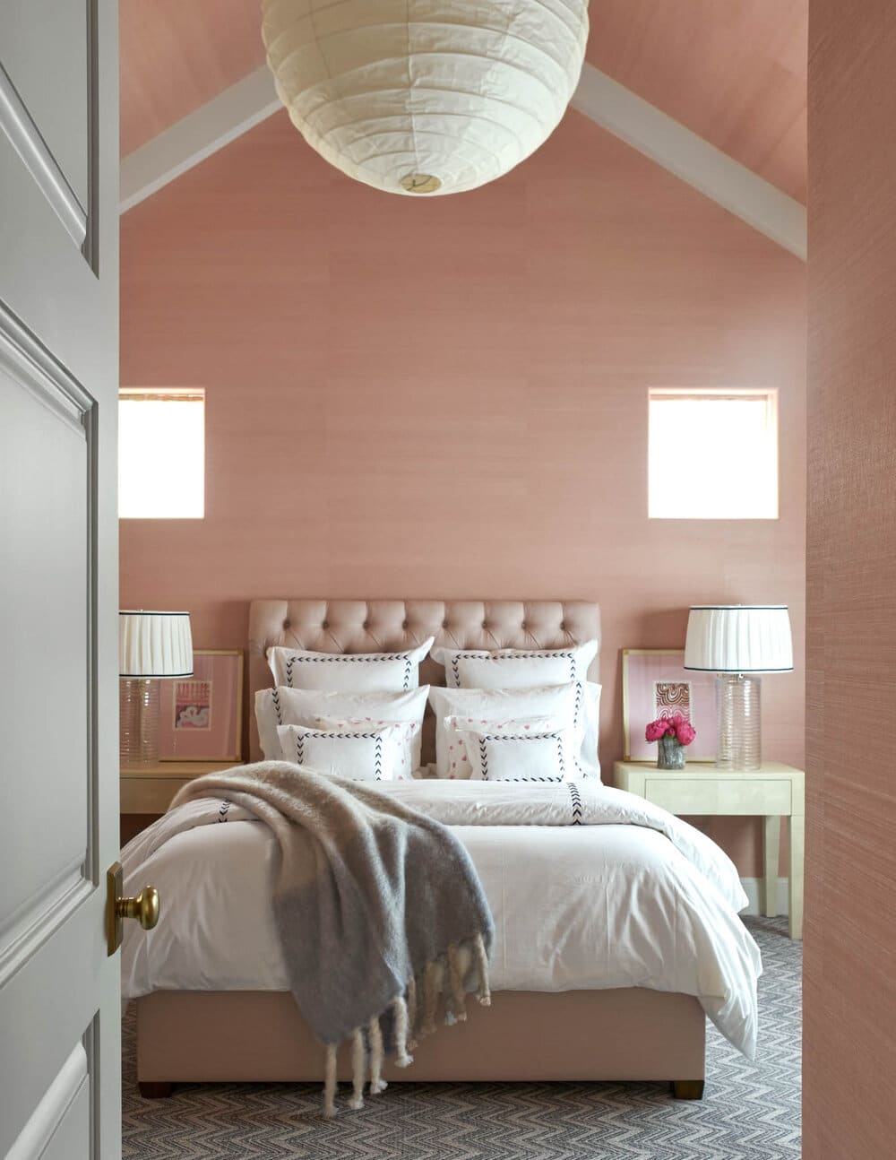Beautiful interior design from Designer Mary Beth Williams | Photography Nathan Schroder. Love the girl's bedroom beautiful wallpaper and amazing chandelier