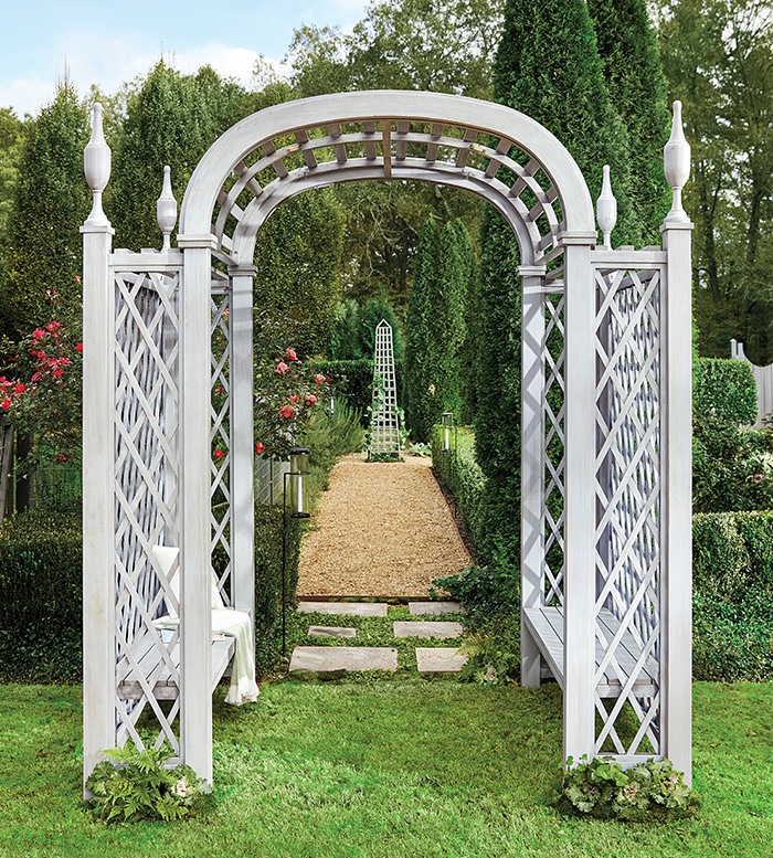 Kent arbor from Bunny Williams at Ballard design - white arbor - gazebo