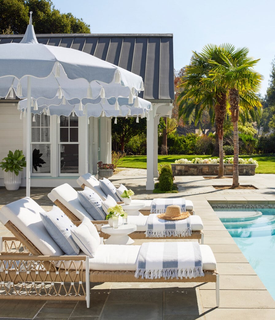 Serena & Lily outdoor living - poolside - pool - chaise - pool umbrella - Brenhamoutdoor living room
