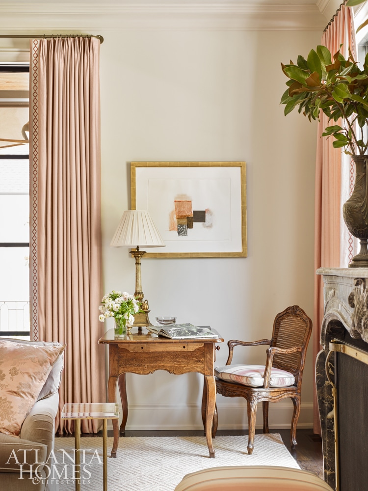 Interior Design: Courtney Giles | Stylist Eleanor Roper | Photography: Emily Followill | Source: Atlanta Homes & LIfestyles - living room - pink living room - pink - living room design - living room decor