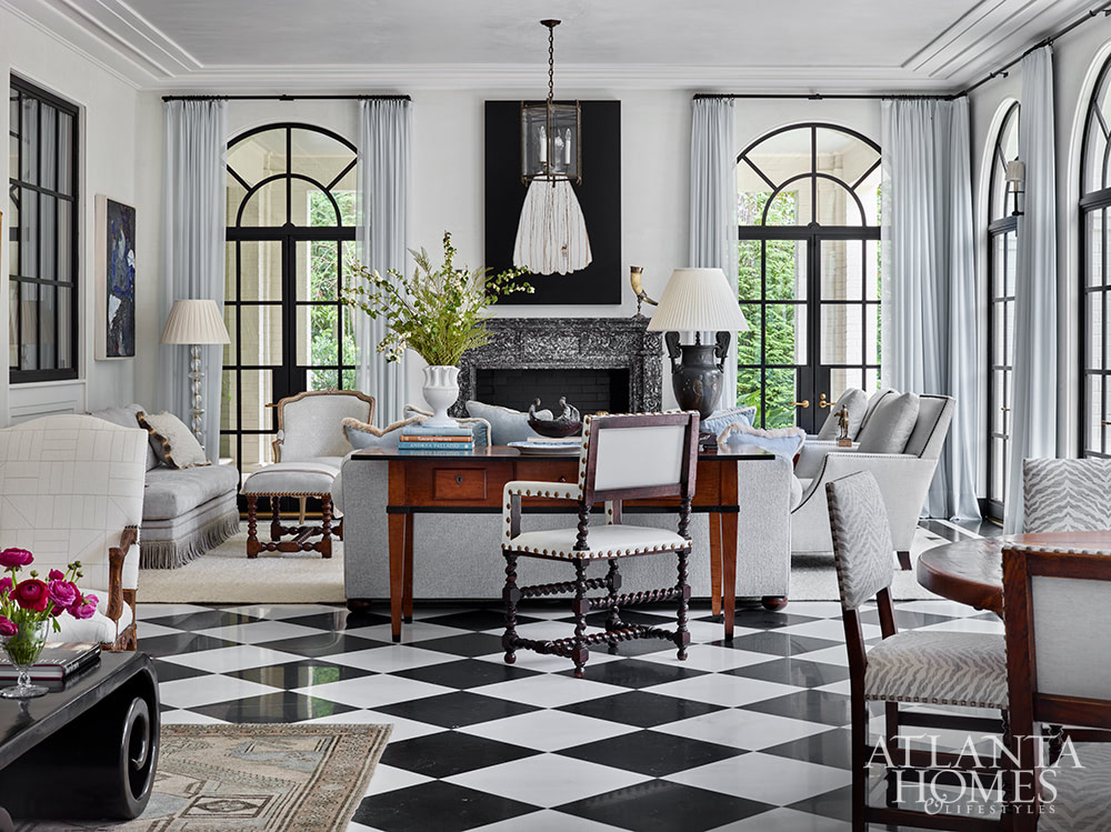 Source: Atlanta Homes & Lifestyles | Interior Design:  Jackye Lanham | Architect:  Andrew Cogar, David VanGroningen and Connor Bingham of Historical Concepts  | Photography: Emily Followill - living room - staircase - Southern Georgian Home - living room design - living room decor
