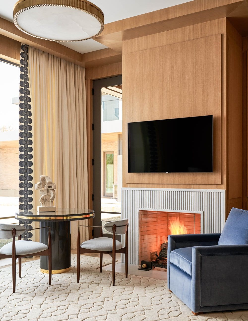 Jenkins Interiors - Nathan Schroder Photographer - family room - fireplace - round table - game table 
