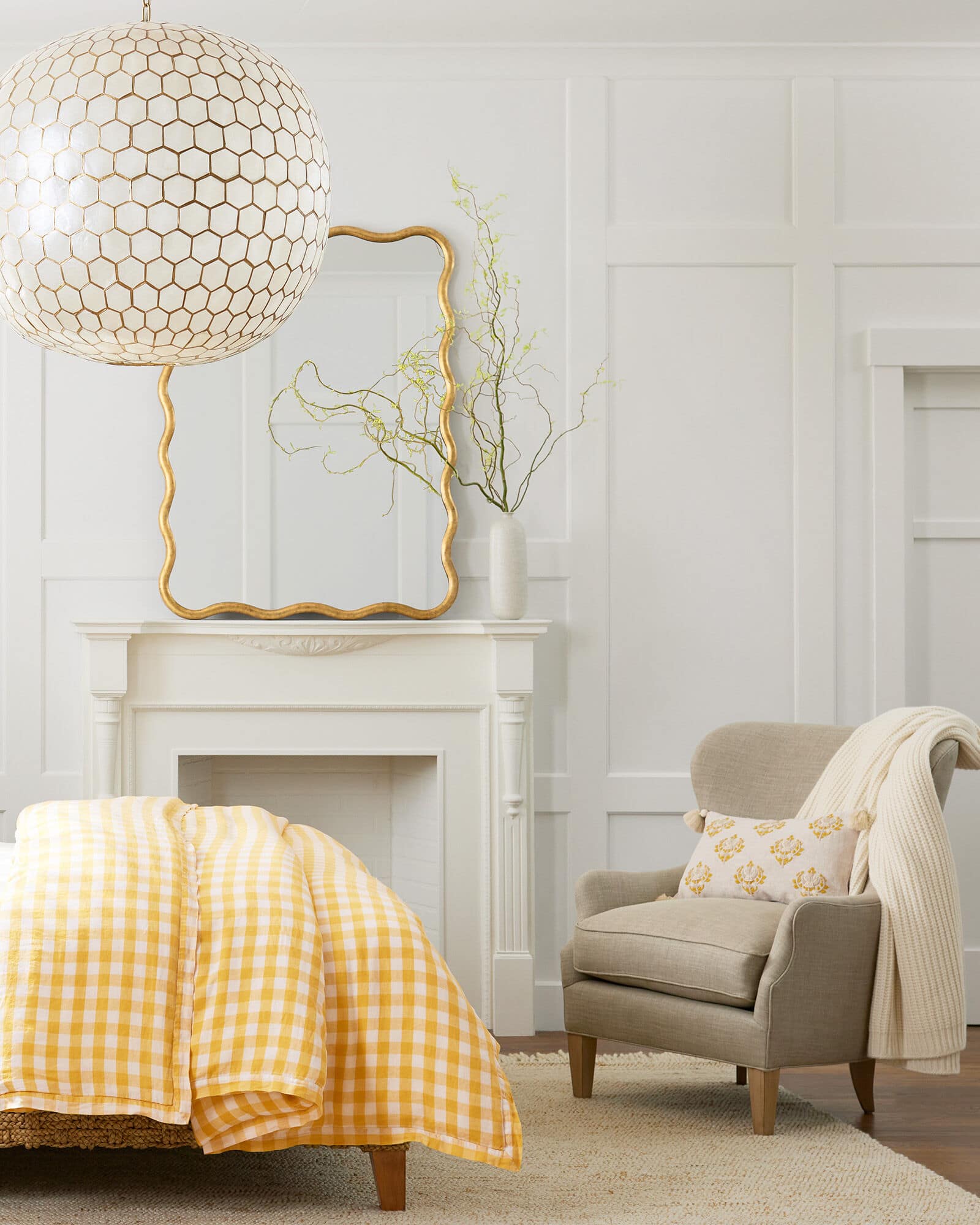 Serena & Lily bedroom - gold wave mirror 