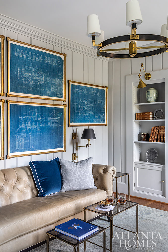 Source: Atlanta Homes & Lifestyles | Interior Design:  Emily Wyatt, Wyatt Designs | Architect:  MabryArch Architecture  | Builder: Revival Construction | Landscape Architect: Jonathan Bussell Landscape Architect | Photography: Jeff Herr | Stylist: Eleanor Roper living room - living room design - blue and white - wood paneling - shiplap