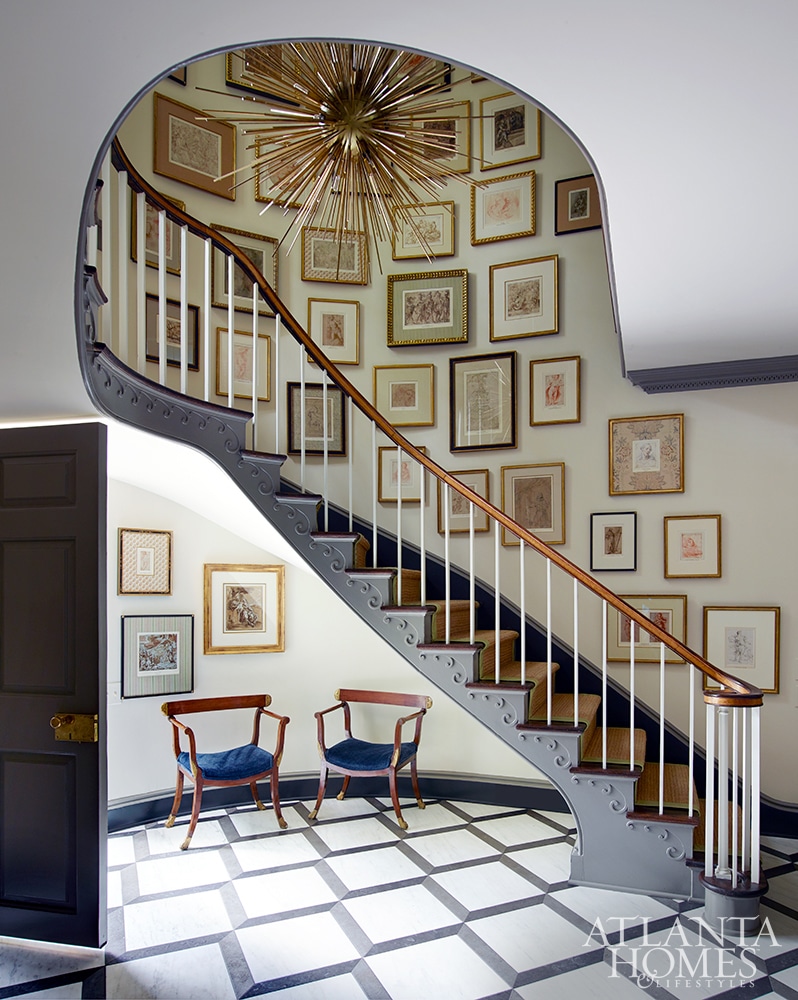 Gracious Georgian - Architect: D. Stanley Dixon | Designer: Tammy Connor| Landscape Architect: Howard Design Studio | Builder: Breiding & Sons | Photography : Richard Powers - foyer, gallery wall - checkerboard floors