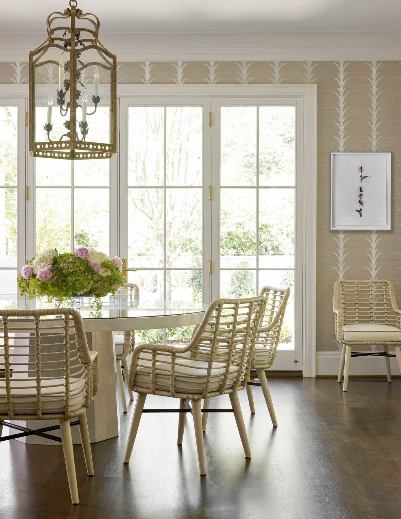 Collins Interiors, Nathan Schroder Photography breakfast room, Acanthus Leaf Schumacher wallpaper