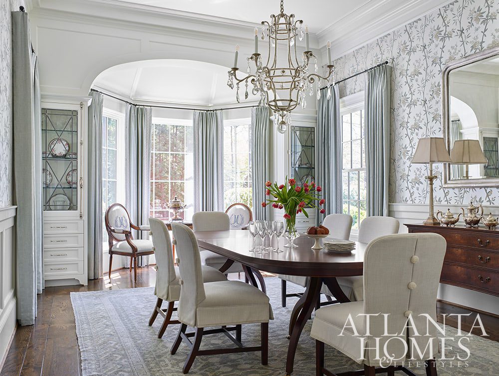 Upon stepping through the grand entrance, of this beautiful Buckhead home, one is immediately enveloped in an atmosphere of refined luxury. Atlanta Homes & Lifestyles Architect:  Tim Adams  Interior Design:  Michelle Doughtie, Schilling and Co Landscape Architect:  Alec Michaelides, Land Plus Builder: The Macallan Group, Photography:  Emily Followill