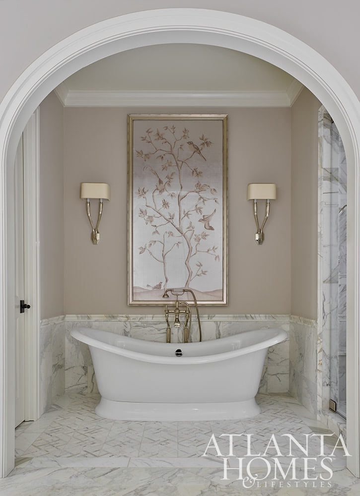 Upon stepping through the grand entrance, of this beautiful Buckhead home, one is immediately enveloped in an atmosphere of refined luxury. Atlanta Homes & Lifestyles Architect:  Tim Adams  Interior Design:  Michelle Doughtie, Schilling and Co Landscape Architect:  Alec Michaelides, Land Plus Builder: The Macallan Group, Photography:  Emily Followill