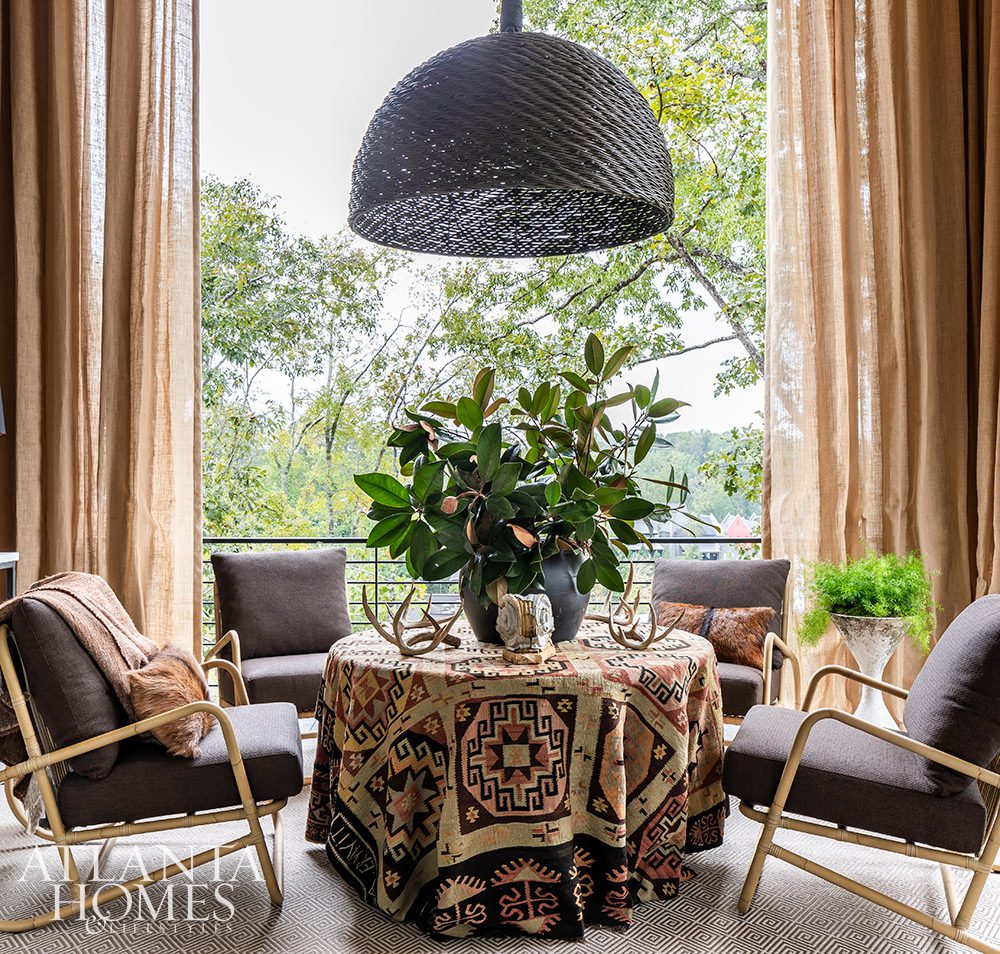June Chamberlain Interior Design - covered porch, pendant light Palacek pendant light - Jeff Herr Photography