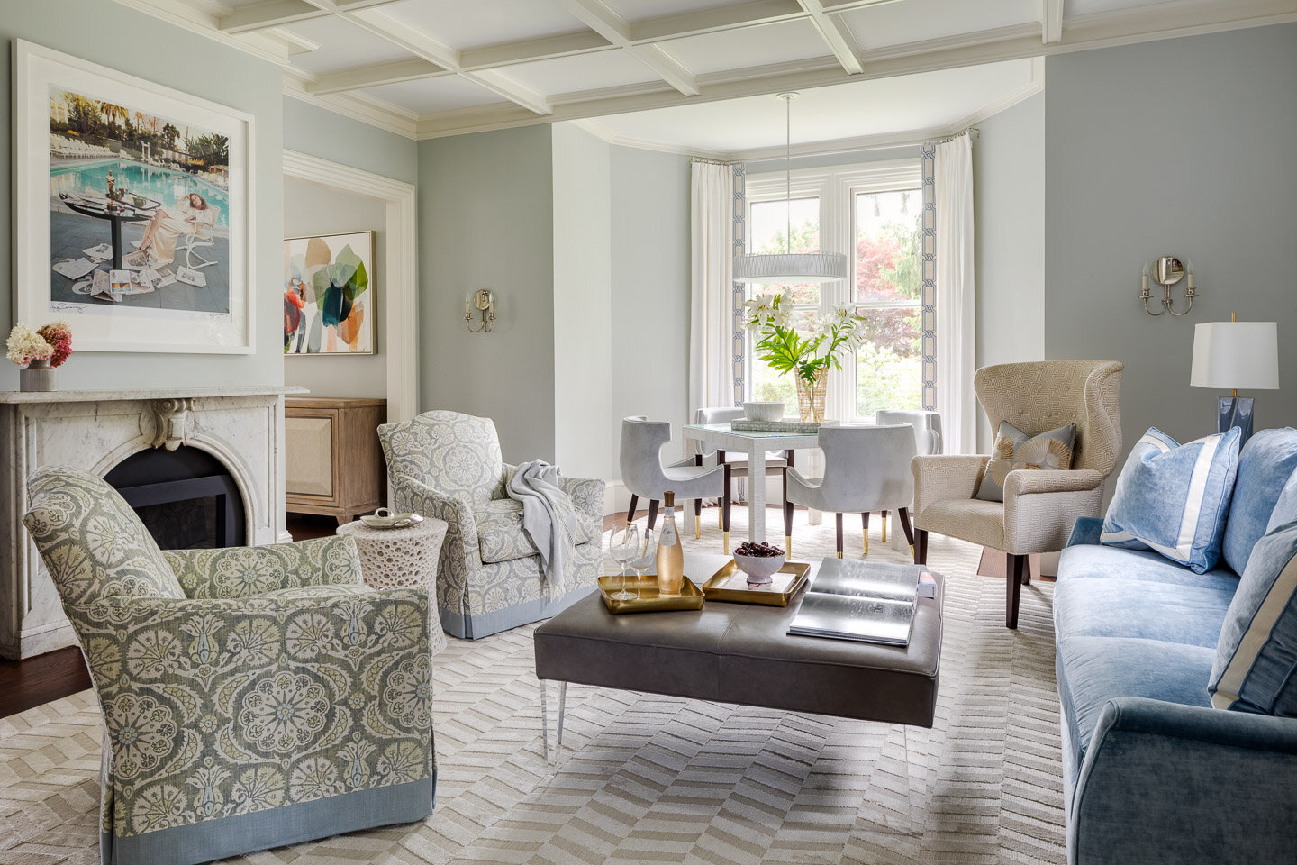 Digs Design Company is celebrated for its distinctive approach to interior design. The hallmark of their designs often lies in a carefully curated color palette, where blues, tans, and fresh tones set the stage for a timeless and soothing feel.  Greg Premru Photography