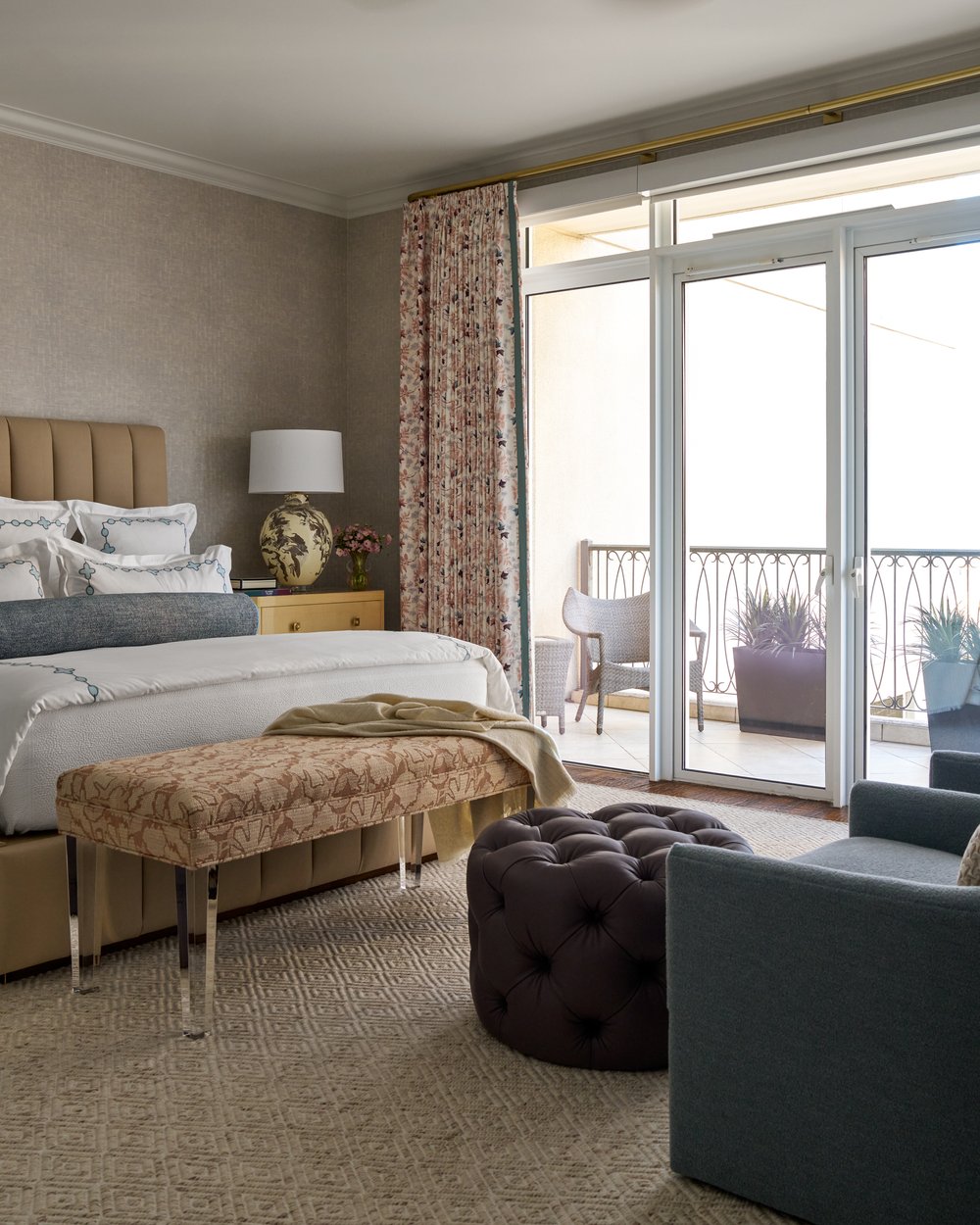 Step inside this Mary Beth Wagner highrise design that is a dream—modern elegance with a whisper of luxury. The beautiful colors and textures tie the space together with effortless grace. Striking abstract art hangs on the walls, chic rugs add understated style to the floors, and wallpaper brings a clean, patterned look to the space—each piece enhancing the home's beauty . Every inch of this home is a testament to Wagner’s gift for weaving comfort and refinement into a space that feels both lived-in and timeless. Nathan Schroder Photography