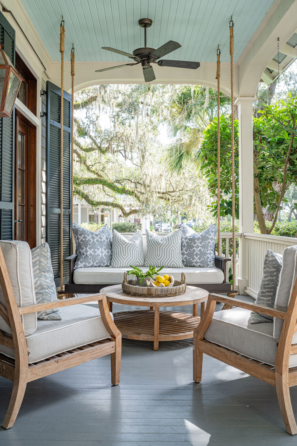 Life–and houses–are all about the details. And no one embraces that philosophy better than Leah Bailey Interiors . From the largest room to the tiniest nook, nothing is overlooked in these stunning home interiors. Kelli Boyd Photography - porch swing - swing bed