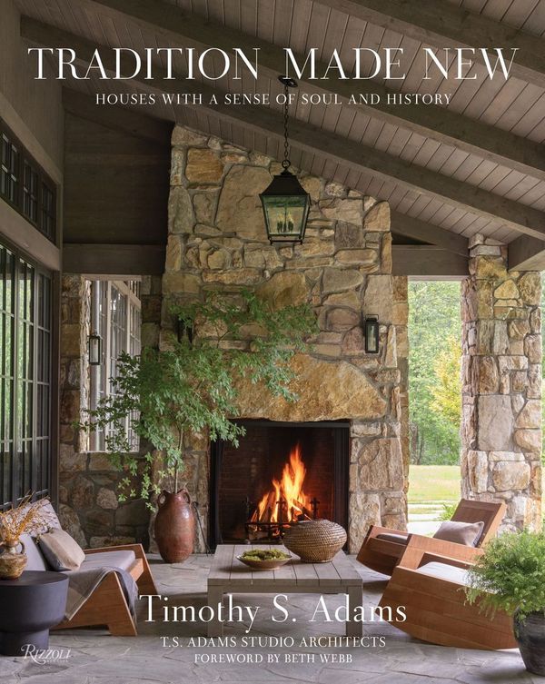 Tradition Made New from Architect T. S. Adams - stone covered fireplace
