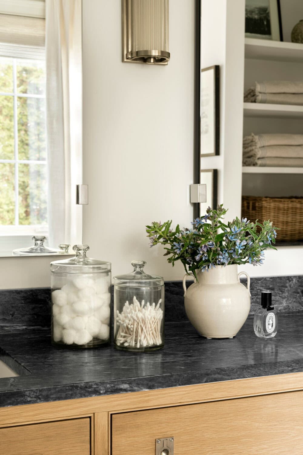 Beautiful bathroom pendant lights in this Studio McGee bathroom.