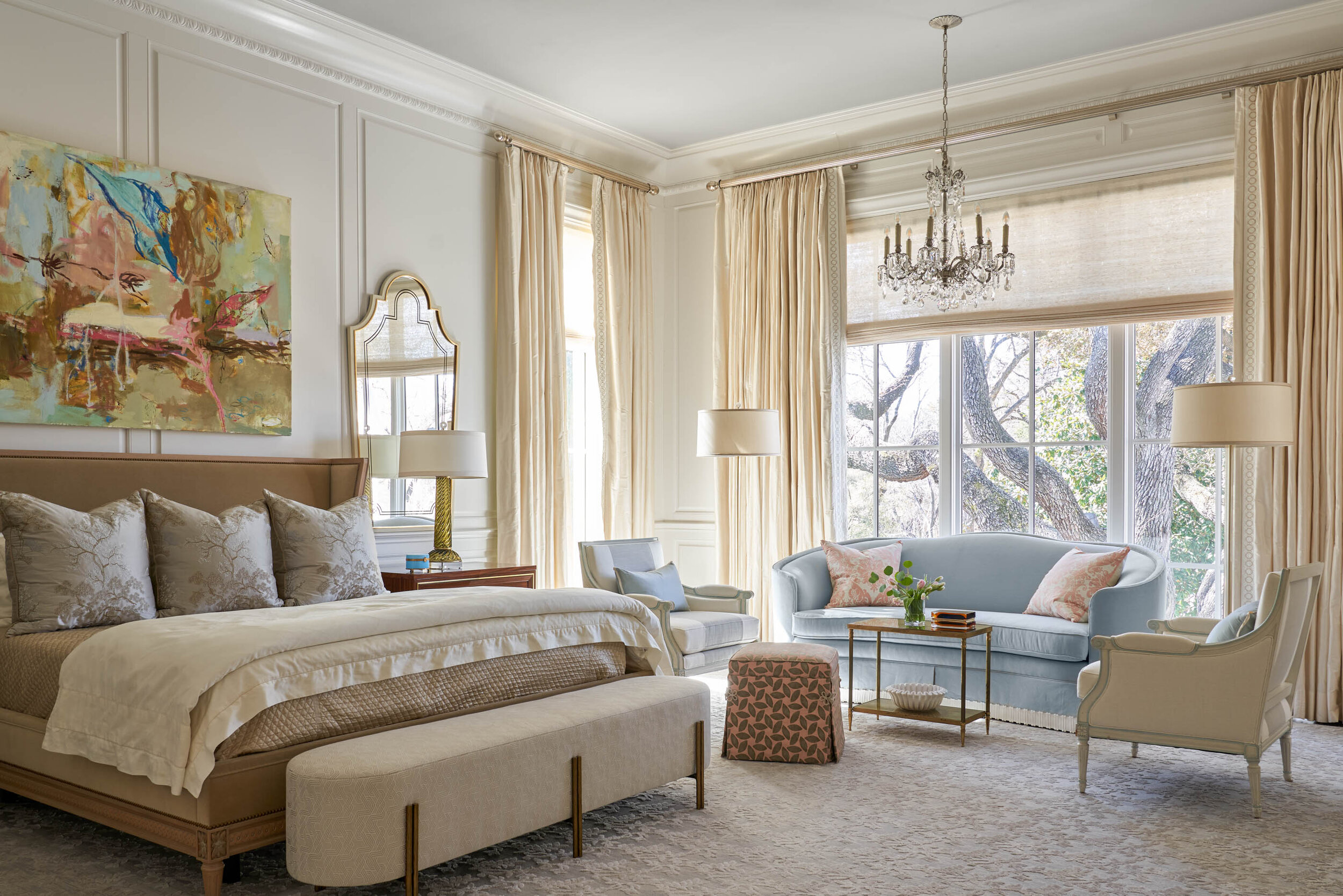 Refined yet laid-back, elegant yet welcoming, these stunning bedrooms feel like home.  Whether embracing a blue and white palette, a timeless neutral, or masterfully mixing patterns, these bedrooms are captivating retreats—timeless, elegant, and always infused with a touch of personality. Jenkins Interiors Nathan Schroder Photography