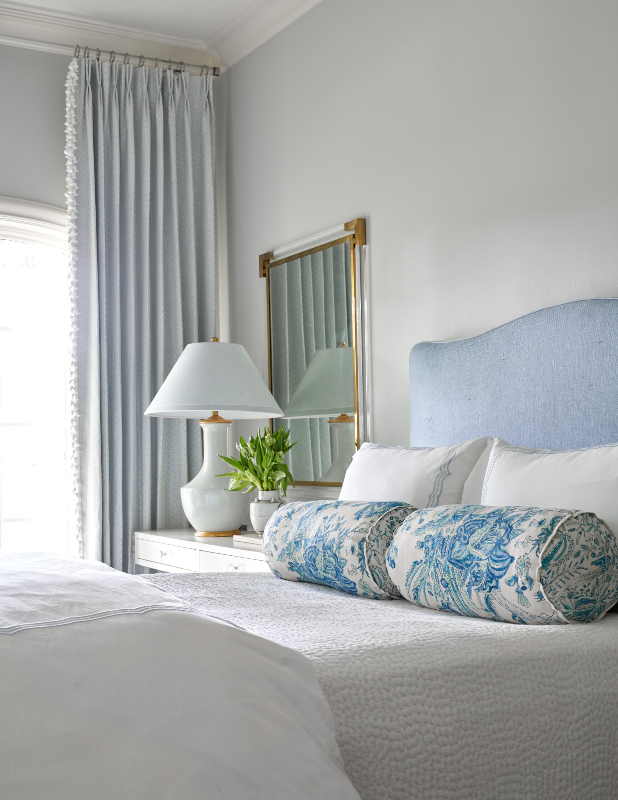 Refined yet laid-back, elegant yet welcoming, these stunning bedrooms feel like home.  Whether embracing a blue and white palette, a timeless neutral, or masterfully mixing patterns, these bedrooms are captivating retreats—timeless, elegant, and always infused with a touch of personality. Collins Interiors Nathan Schroder PHotography