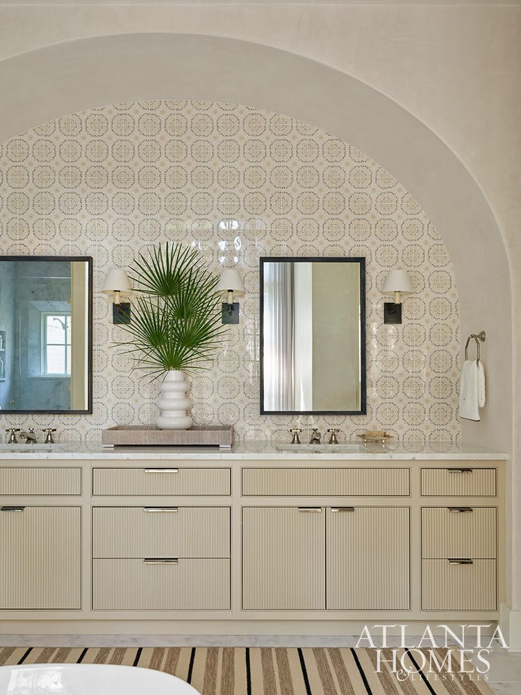 Sea Island retreat In calming colors and soothing tones, this home is nothing short of a sanctuary–with views for day. Atlanta Homes & Lifestyles Interior Designer: Courtney Giles Interiors,  Architect: Josh G. Youngner Architect, Builder: The Van Waters Company, Original Architect: Thomas Thaddeus Truett Architect, 